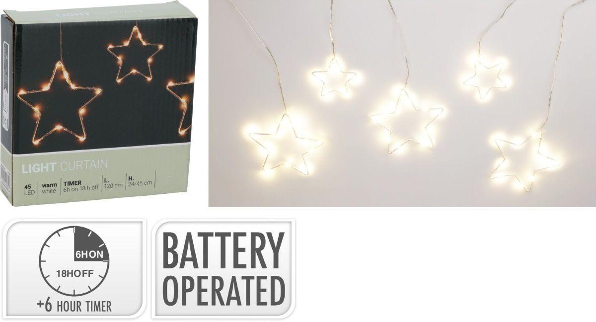 Christmas Star Light Curtain 120cm – Warm White 45 LED Battery-Operated Decoration.