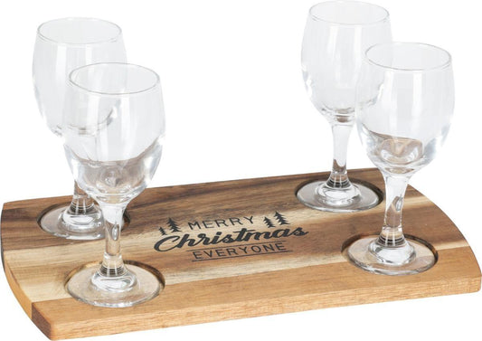 Acacia Wood Serving Tray with 4 Whiskey Glasses – 5-Piece Set (200 ml.