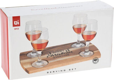 Acacia Wood Serving Tray with 4 Whiskey Glasses – 5-Piece Set (200 ml.