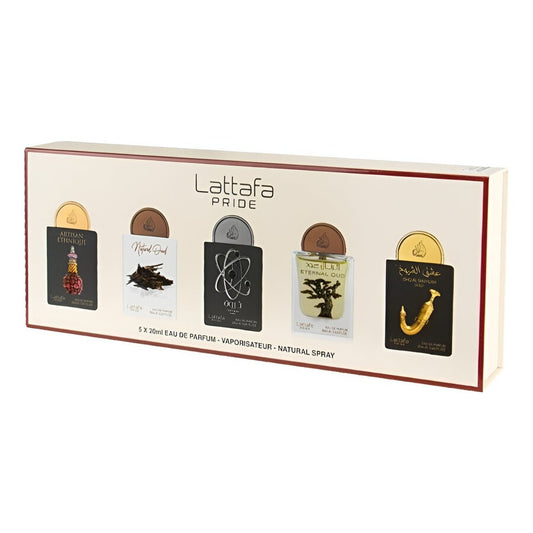 Lattafa Women Discovery Set 5x20ml EDP | Artisan Ethnique Natural Oud Tharwah Silver Eternal Oud Shuyukh Gold