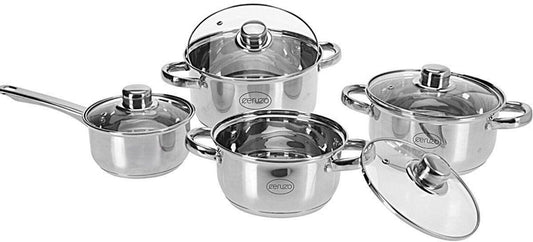 Ceruzo 8-Piece Stainless Steel Cookware Set with Glass Lids – Induction Ready.