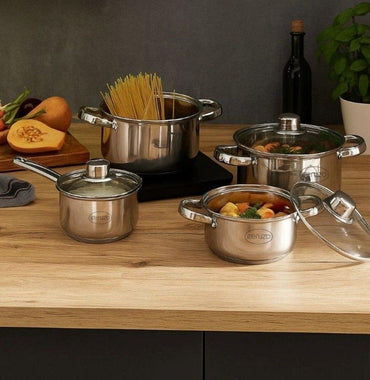 Ceruzo 8-Piece Stainless Steel Cookware Set with Glass Lids – Induction Ready.