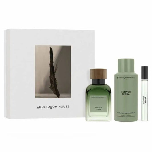 Adolfo Dominguez Vetiver Terra Eau de Parfum Spray 120ml Coffret 3 Produits Parfum Homme Boisé Aromatique - Afanaya