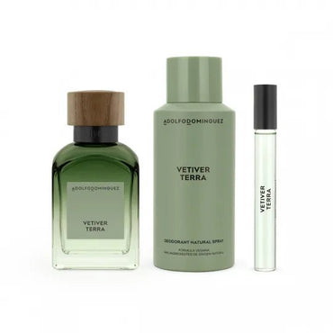 Adolfo Dominguez Vetiver Terra Eau de Parfum Spray 120ml Coffret 3 Produits Parfum Homme Boisé Aromatique - Afanaya