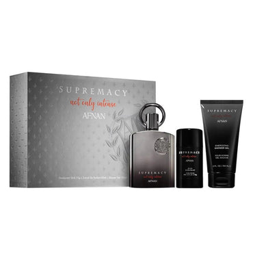 Afnan Supremacy Intense Coffret - 100ml EDP + Bath Gel + Deodorant Stick - Afanaya