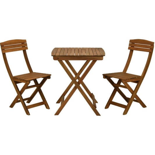 Ambiance Bistro Set Foldable Garden Table and Chairs Outdoor Patio Furniture in Acacia Wood.