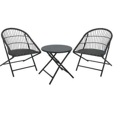 Ambiance Bistro 3 Piece Patio Set With Side Table Metal Foldable Outdoor Furniture.