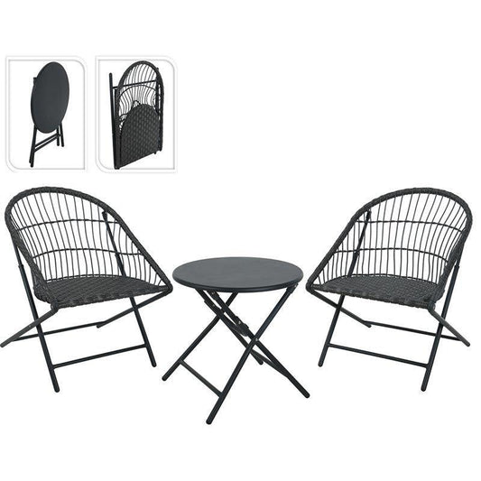 Ambiance Bistro 3 Piece Patio Set With Side Table Metal Foldable Outdoor Furniture.