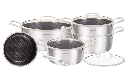 Arbaer 9 - Piece Pan Set Induction With Honeycomb Non - Stick Coating - Afanaya
