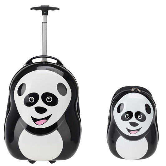 Panda Kids Luggage Set With Retractable Handle Backpack And Suitcase Travel Trolley.