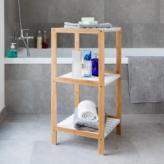 Bamboo and MDF Towel Rack Modern Bathroom Storage Stand - Afanaya