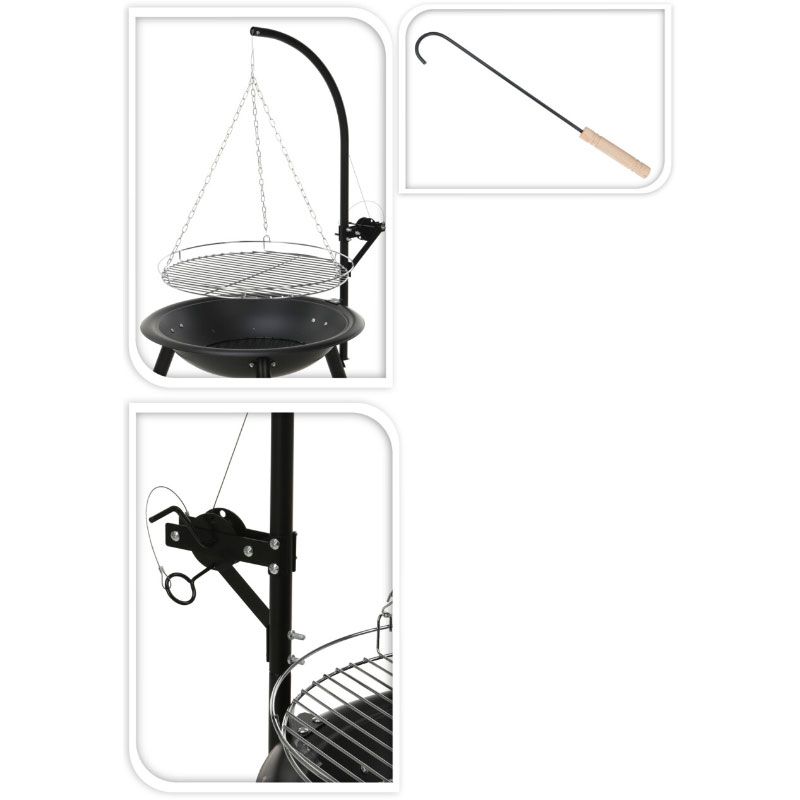 Barbecue Fire Dish with Grill Grate Outdoor Fire Pit BBQ 55 cm – Height 100 cm - Afanaya