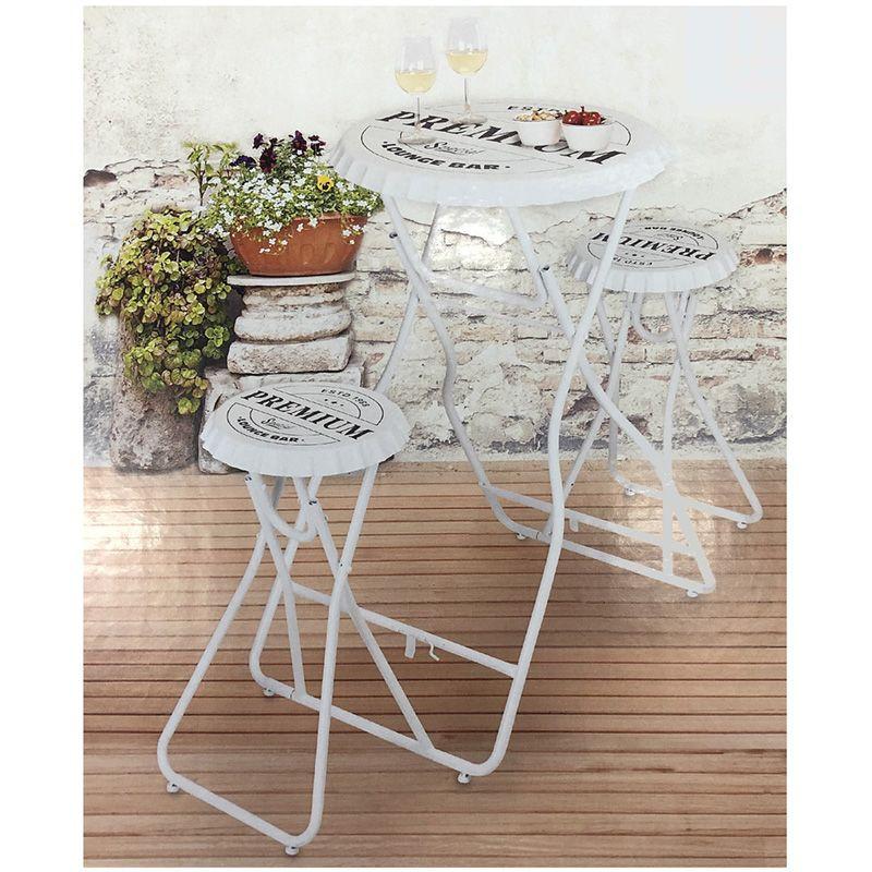 White Bar Table With 2 Chairs Outdoor Patio Set Compact Space Saving Garden Furniture.