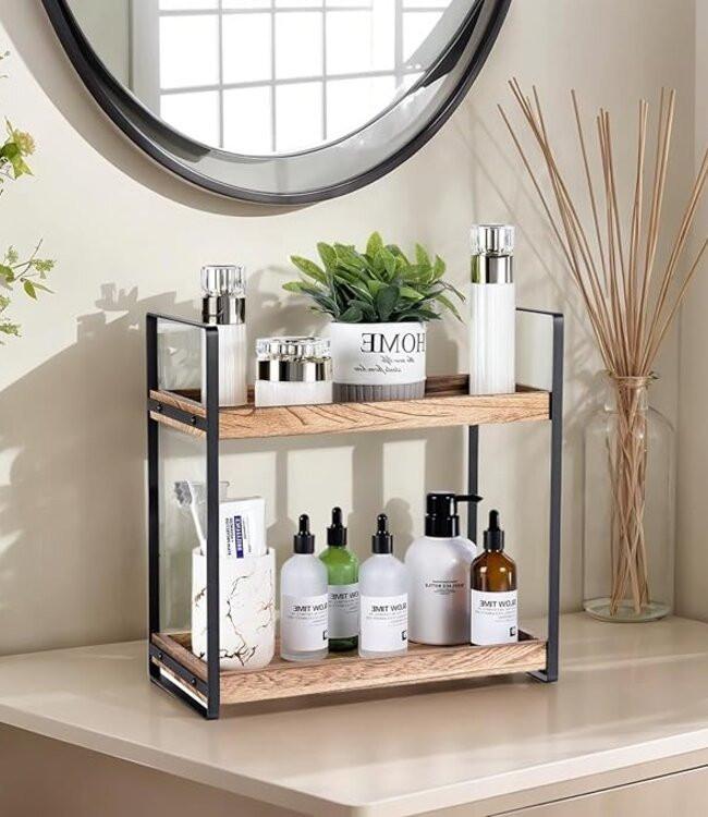 Bathroom Counter Organizer with Basket Durable Stylish Storage for Clutter Free Countertop.