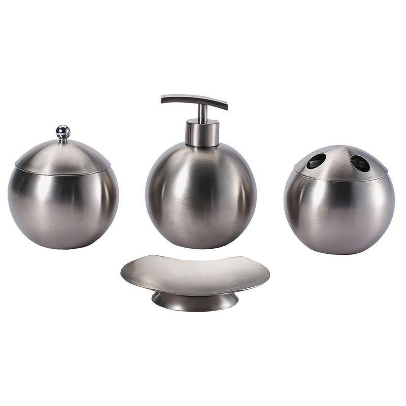 Bergner Stainless Steel 4 Piece Bathroom Set For Countertop Organization And Storage.