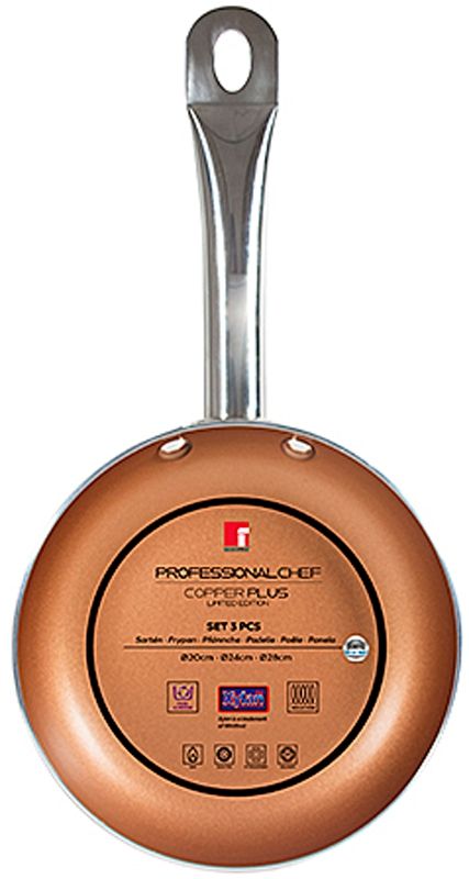 Bergner Copper Plus Cookware Set 20 24 28 Cm Nonstick Durable Three Piece Pots And Pans.