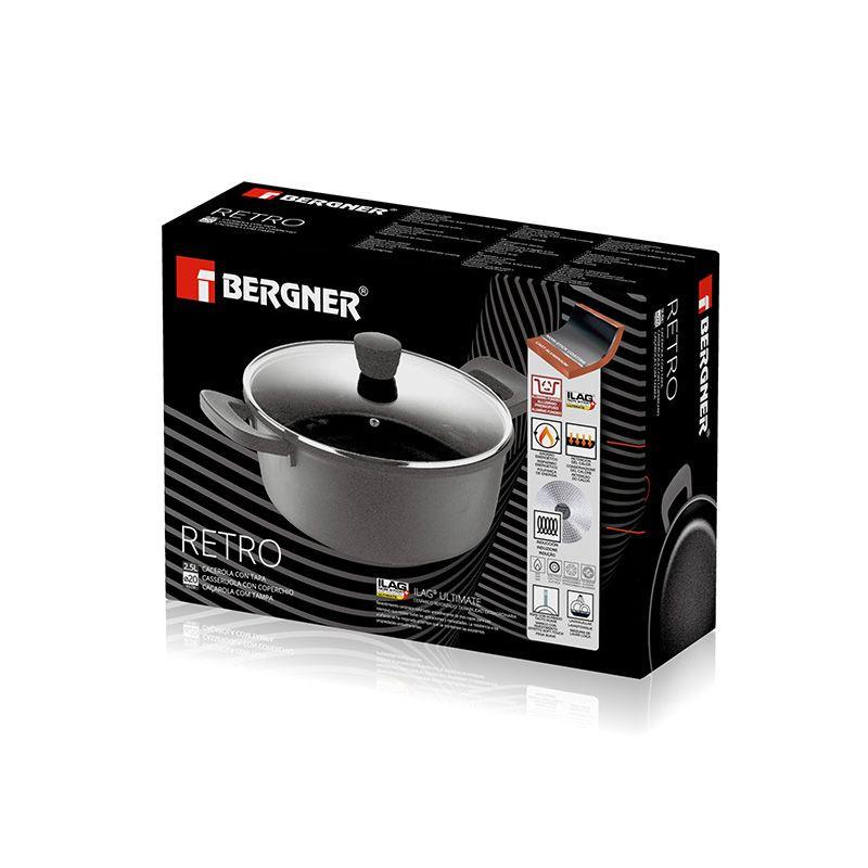 Bergner Retro Induction Compatible Cook Pot 2.5 Liter Diameter 20 Cm Height 9.5 Cm Durable Nonstick.