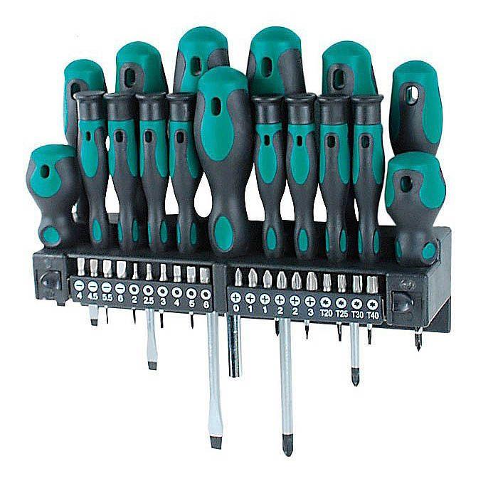 Brüder Mannesmann 37 Piece Screwdriver and Bit Set with Case Green Line Series Professional Tool Kit.