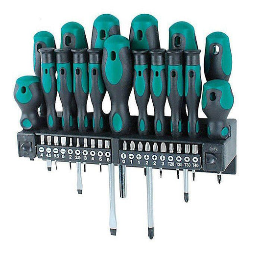 Brüder Mannesmann 37 Piece Screwdriver and Bit Set with Case Green Line Series Professional Tool Kit.