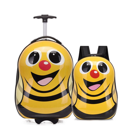 Ceruzo Kids Hand Luggage Suitcase & Backpack Set – Bee Design ABS Trolley 44 cm Backpack.