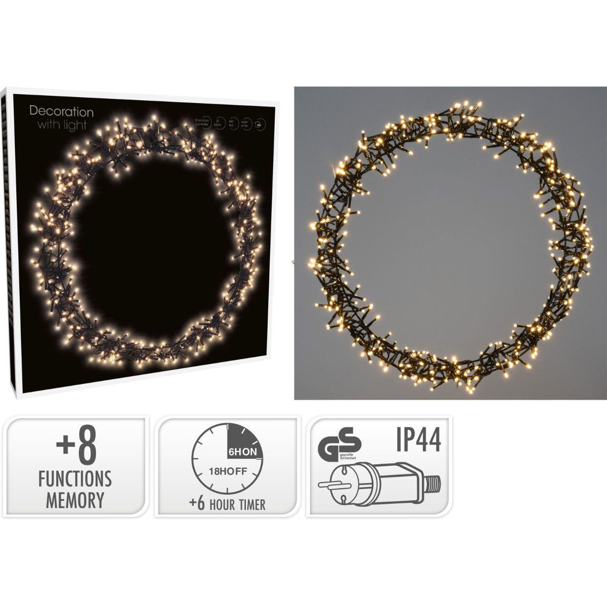 Ceruzo LED String Lights 400 LEDs Warm White 48 cm Diameter Indoor Outdoor IP44 8 Modes With Memory.