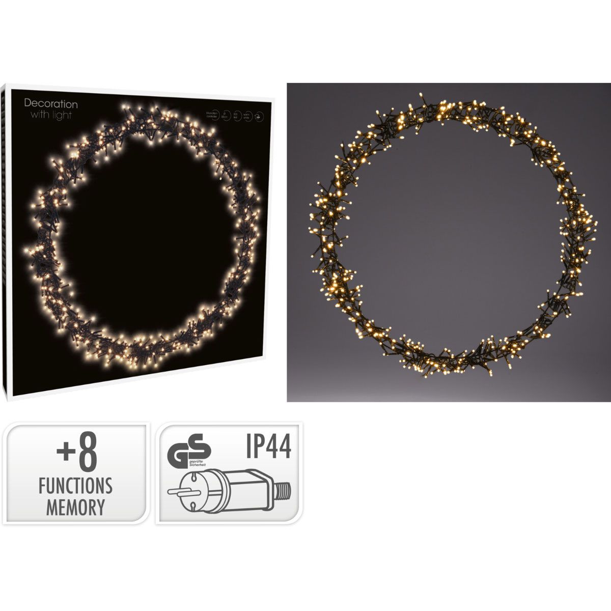 Ceruzo Kerstring Met Verlichting - 500 Led - Ø58 Cm - Warm Wit - 8 Lichtfuncties - Voor Binnen En Buiten - Afanaya