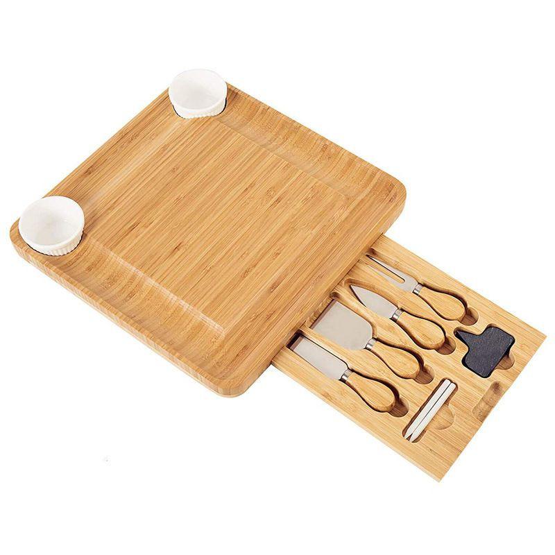 Ceruzo Luxe Sliding Tapas Board Set – Bamboo Cheese Board with Knives & Bowls.