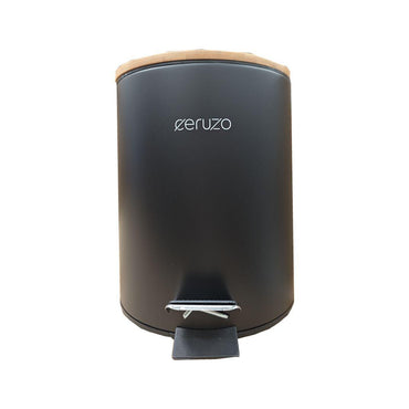 Ceruzo 5 Liter Black Pedal Trash Can With Soft Close Lid Bamboo Lid And Removable Inner Bin.