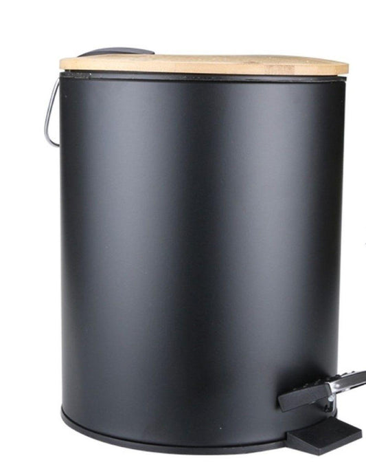 Ceruzo 5 Liter Black Pedal Trash Can With Soft Close Lid Bamboo Lid And Removable Inner Bin.
