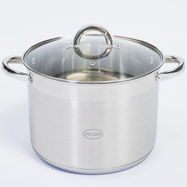 Ceruzo Stainless Steel Soup Pot 9.5 Liter Induction Compatible With Glass Lid Dishwasher Safe.