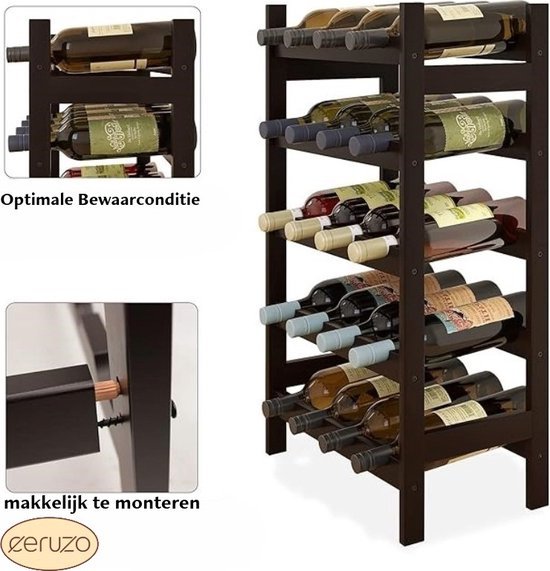 Ceruzo Wooden Freestanding Wine Rack Holds 20 Bottles for Home and Kitchen Storage and Display.