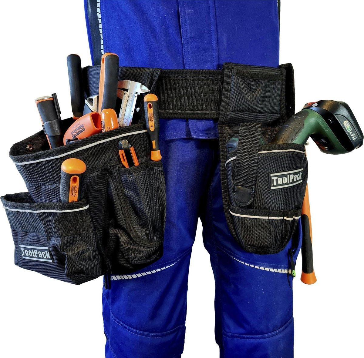 Rugged Tool Belt ToolPack Heavy Duty with 2 Adjustable Holsters for Professionals.
