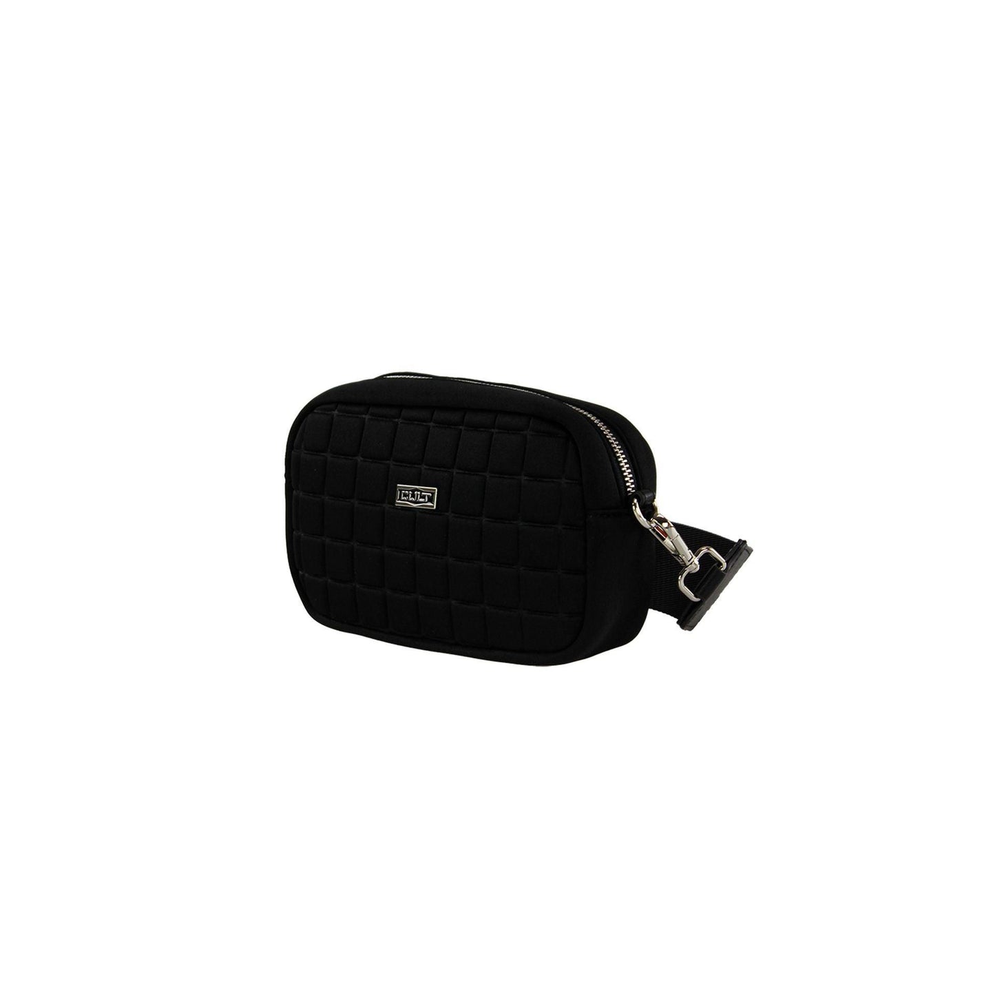 Cult Sacs Black Quilted Crossbody Bag With Adjustable Strap.