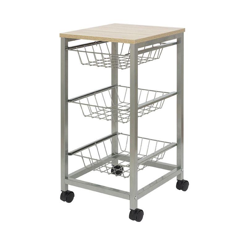 Duett Kitchen Trolley on Wheels – 3 Removable Baskets & Wooden Top.