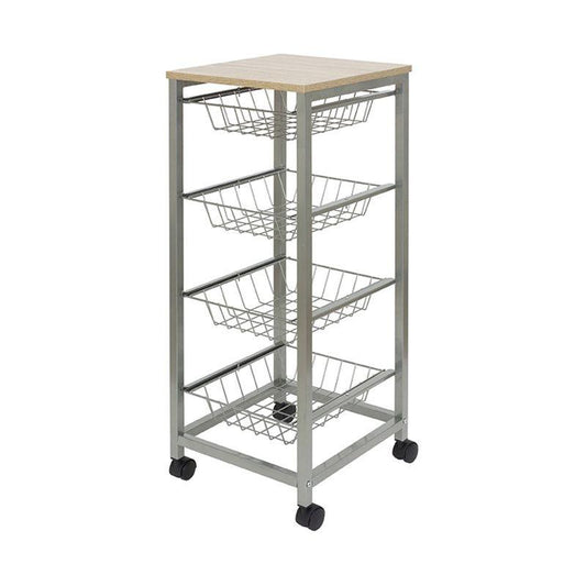 Duett Kitchen Trolley On Wheels With Four Removable Baskets And Sturdy Wooden Top.