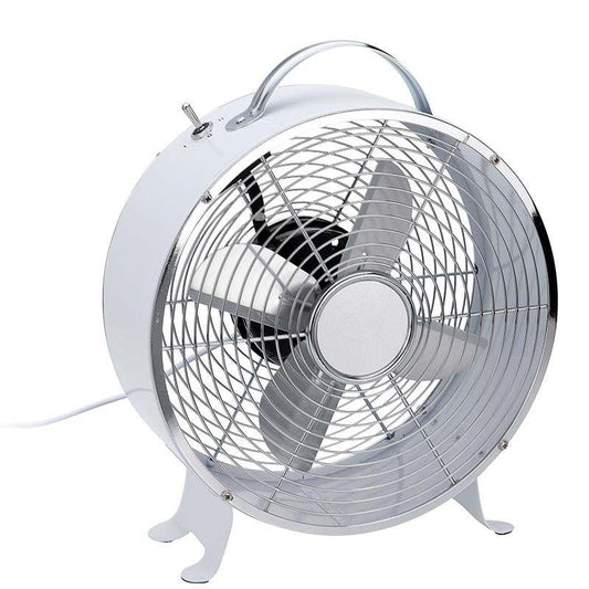 Excellent Electrics Metal Table Fan 26cm White Retro With Carry Handle Two Speeds 25W.