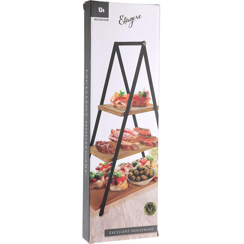 Excellent Houseware 3-Tier Bamboo Etagere Shelf with Metal Accents – 53 cm.
