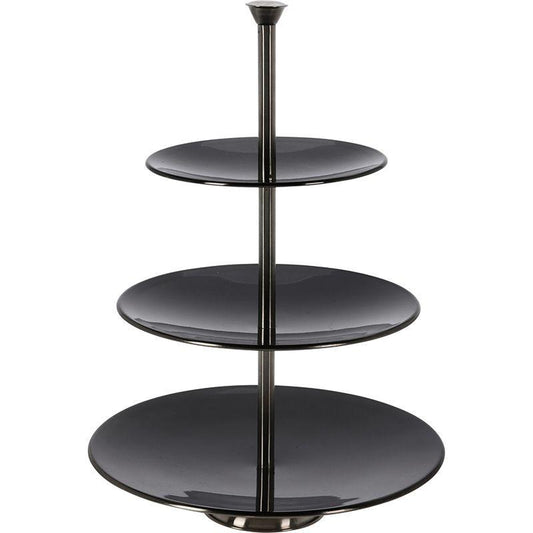 Excellent Houseware 3-Tier Glossy Black Stainless Steel Etagere – 36.5 cm Dessert and Snack Display.
