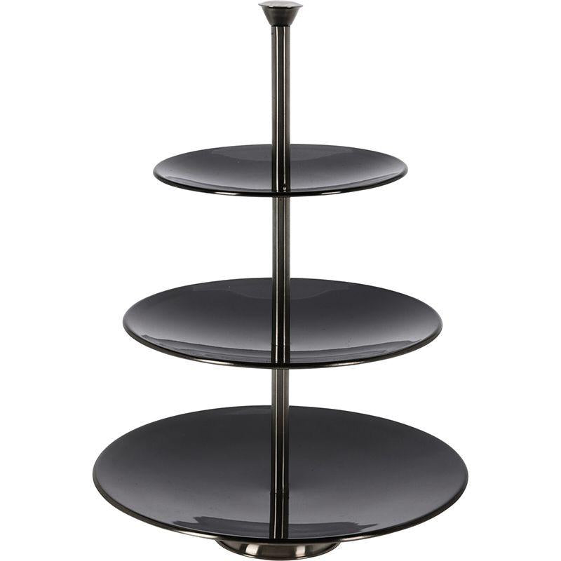 Excellent Houseware 3-Tier Glossy Black Stainless Steel Etagere – 36.5 cm Dessert and Snack Display.