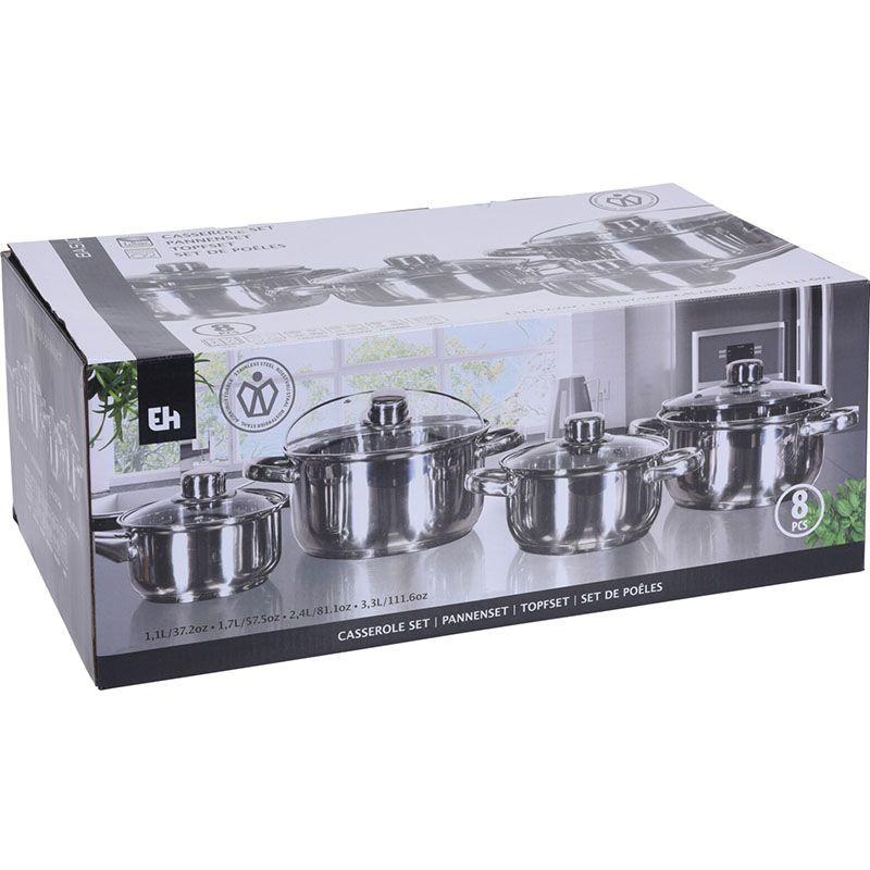 Excellent Houseware 8 Piece Stainless Steel Cookware Set with Lids.