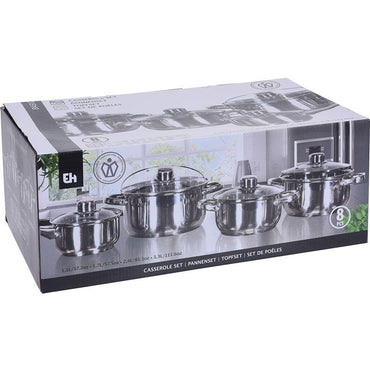 Excellent Houseware 8 Piece Stainless Steel Cookware Set with Lids.