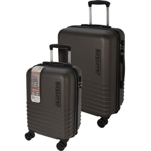 Explorer Two Piece Expandable Suitcase Set With TSA Lock Cabin 36L And 60L Checked Luggage Dark Gray.
