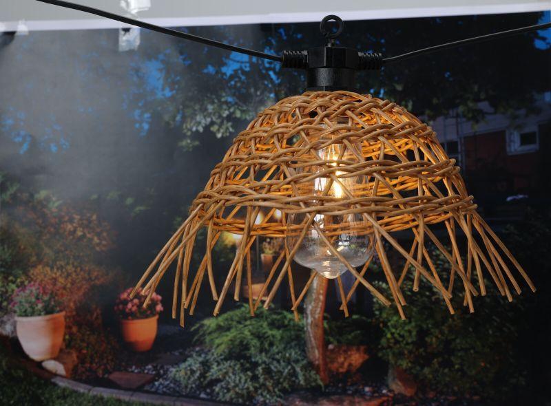Garden Light String Rattan Lampshades 6 Warm White Outdoor LED Bulbs.