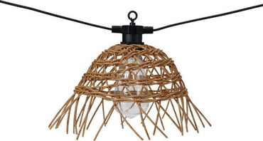 Garden Light String Rattan Lampshades 6 Warm White Outdoor LED Bulbs.
