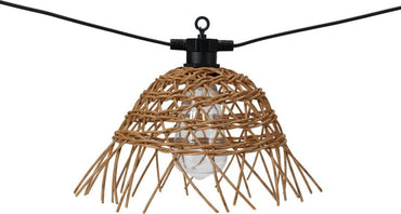 Garden Light Set of 6 Rattan String Lights with Warm White Filament LED Bulbs - Afanaya
