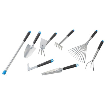 8-Piece Garden Tool Set – Metal and Plastic Gardening Kit with Rake, Shovel & Telescopic Handle.