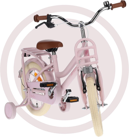 Girls Bike 14 Inch AMIGO Bella With Handbrake Coaster Handlebar Padding and Training Wheels - Pink - Afanaya