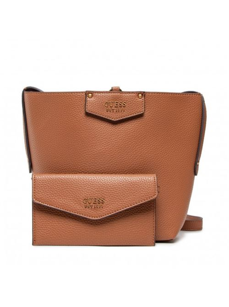 Sac structuré Guess Brenton Caramel en similicuir écologique – Sac de créateur de luxe pour femme