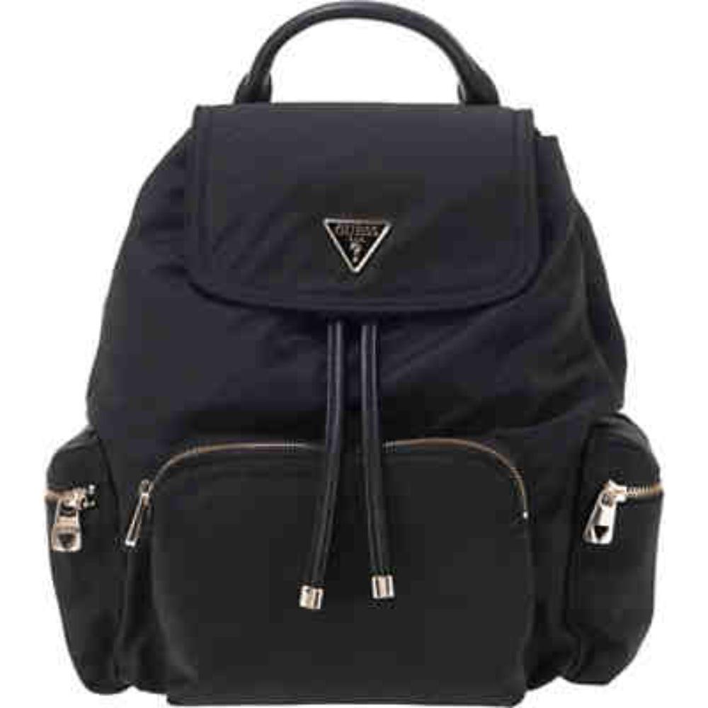 Guess Gemma Black Luxury Textile Backpack for Women Designer Bag.