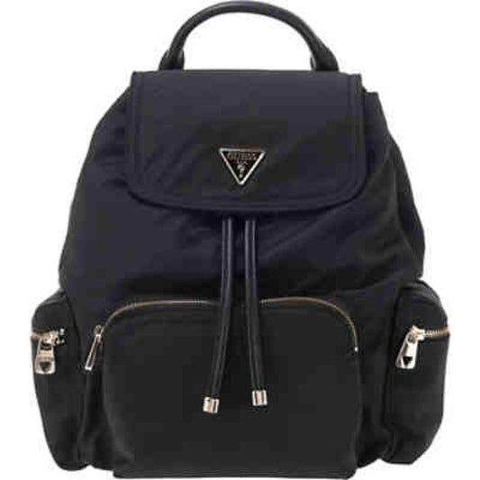 Guess Gemma Black Luxury Textile Backpack for Women Designer Bag.